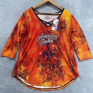 Panhandle Top Women's Large 3/4‎ Sleeve Graphic T-Shirt Western Rodeo Cowgirl